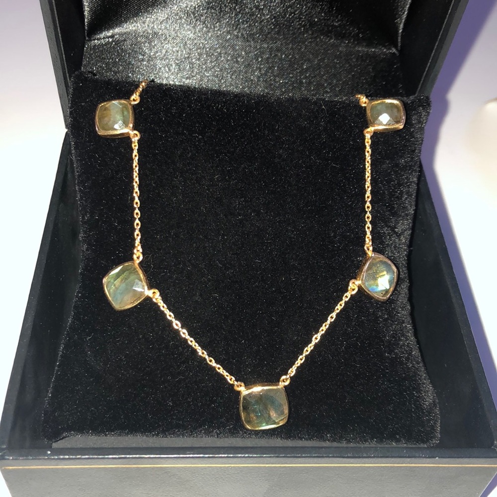 5 Stone Rutilated Quartz & Vermeil Necklace, 18”